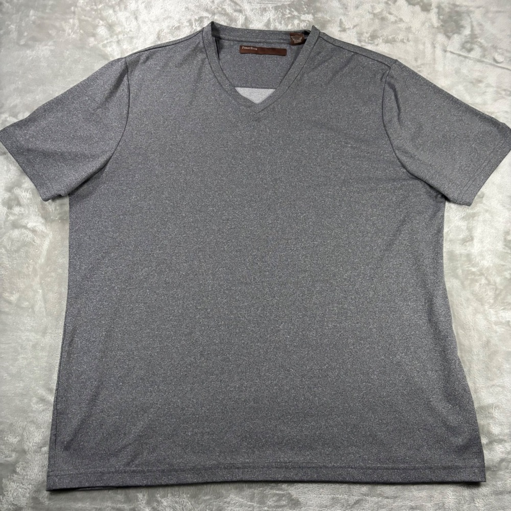 Perry Ellis Mens Gray V-Neck Short Sleeve Performance T-Shirt XL Heathered Gray